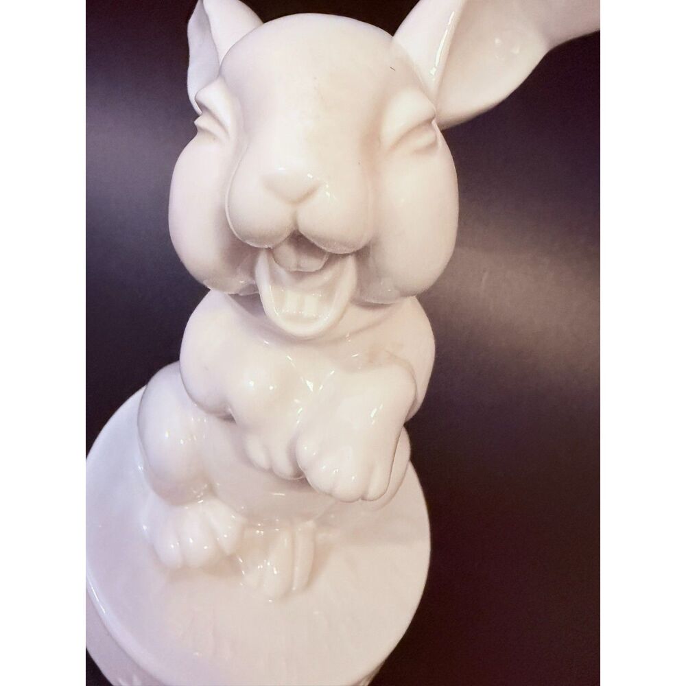 Vintage Porcelain White Rabbit Rotating Music Box Easter Decor - Picture 3 of 7